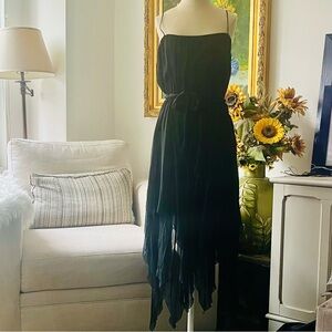 🎉Scott Barie Black Spagetti Strap Tie Belt Midi Evening Dress